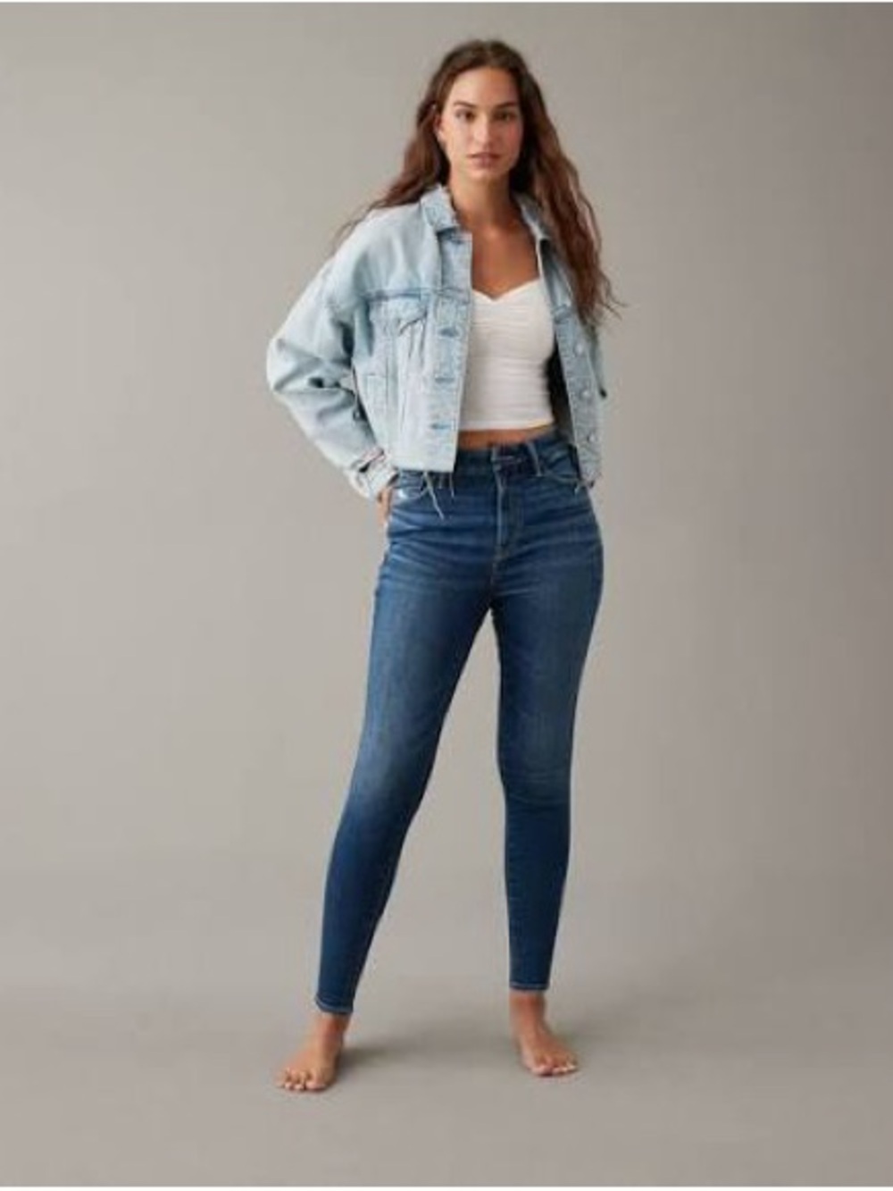 AE BFF Jeggings. High-Rise Dark Blue Skinny Jeans - Women